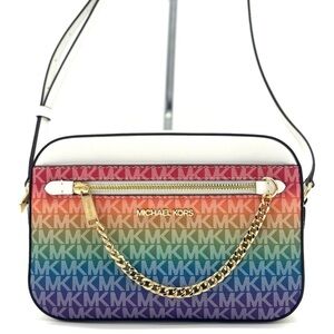 Michael Kors Jet Set Large Rainbow Signature Logo Crossbody Bag Rainbow
